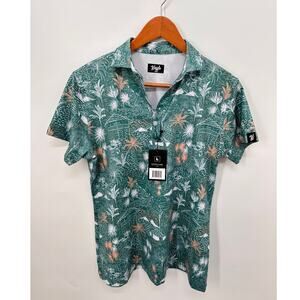 WAGGLE NWT Women's Cabana Tropical Print Green Golf Polo // L